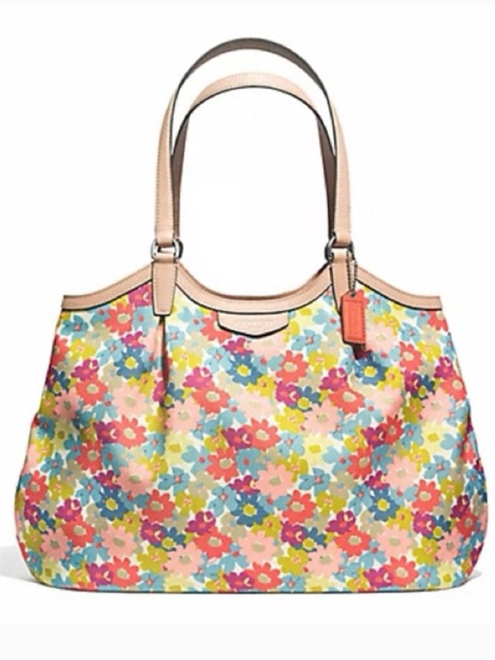 Coach Peyton Floral Print Canvas Leather Shoulder Bag With Silver Hardware